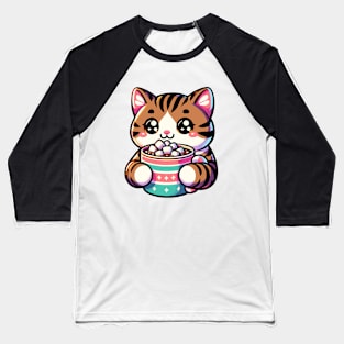 Tabby cat drinking hot chocolate Baseball T-Shirt